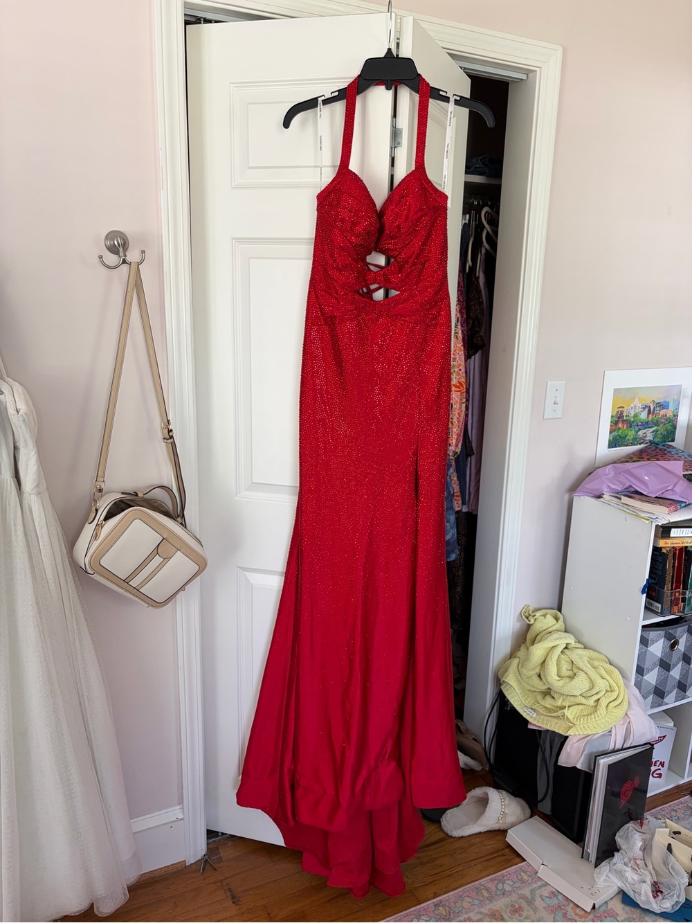 Sherri Hill Red Bedazzled Rhinestone Halter Prom dress